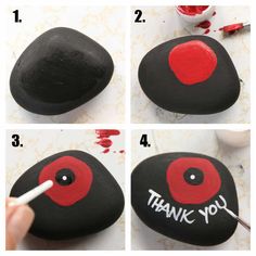 the steps to painting a rock with red and black paint