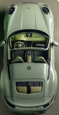 an overhead view of a green sports car