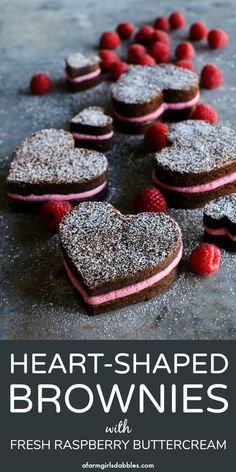 heart - shaped brownies with raspberry buttercream are the perfect dessert for valentine's day