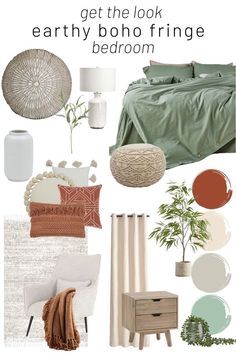 Check out this earthy boho fringe bedroom mood board! We are loving this colour combo #earthybohocolours #bedroom #moodboard Sage Bedroom, Bedroom Mood Board, Boho Bedroom Wall Decor, Earthy Bedroom, Bedroom Ideas Aesthetic, Sage Green Bedroom, Bedroom Decor For Couples, Bohemian Bedroom Decor, Boho Fringe