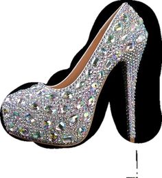 Party Heels With Bling And Closed Toe, Prom Heels With Bling And Round Toe, Bling Heels With Round Toe For Prom, Closed Toe Wedding Shoes With Rhinestones, Bling High Heel Wedding Shoes, High Heel Wedding Shoes With Bling, Crystal High Heel Wedding Shoes, Glamorous Wedding Shoes With Rhinestones And Round Toe, Crystal Wedding Shoes With Rhinestones For Prom