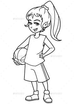 a cartoon girl holding a basketball ball - people characters