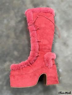 Olivia Mark - Gothic Style Winter Snow Boots with High Waterproof Platform Heels and Plush Lining for Warmth - High Top Boots Rough Heels, High Top Boots, Bridal Sandals, Super High Heels, Style Winter, Cute Boots, Unique Shoes, Winter Snow Boots, Pointed Toe Flats