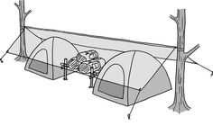 a drawing of a tent in the woods