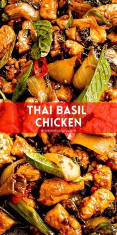 thai basil chicken with red sauce on top