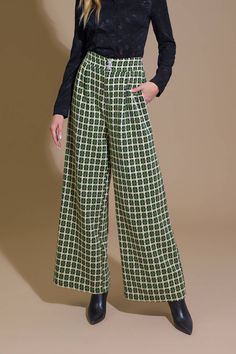 A tweed pant featuring front closure with jewel button, side pocket and wide leg Details: Self : 100% PolyesterLining : 100% Polyester Size & Fit - Model is 5`8" And Wearing Size Small- Measurements Taken From Size Small- Approx. Length: 42" Inseam 29" Green Wide Leg Pants With Button Closure, Tweed Pants, Black Olive, Brunei, Side Pocket, Capsule Wardrobe, Check It Out, Black Pants, Fitness Models