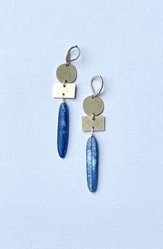 Blue Artisan Earrings With Oxidized Finish, Blue Natural Stone Dangle Hoop Earrings, Nickel-free Apatite Dangle Jewelry, Silver Lapis Lazuli Dangle Earrings, Kyanite Jewelry, Blue Gemstone Earrings, Kyanite Earrings, Raw Stone Earring, Healing Gemstones