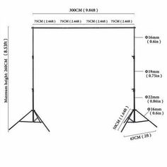 an image of a tripod light stand with measurements