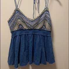 So Cute! Beaded Detailing! Nwt Beaded Tops For Vacation In Spring, Spring Vacation Beaded Tops, Beaded Tops For Spring Vacation, Casual Beaded Tops For Summer, Beaded Blue Tops For Spring, Spring Blue Beaded Tops, Blue Beaded Tops For Spring, Blue Bohemian Beaded Top, Bohemian Beaded Blue Top