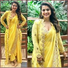 Indowestern Saree, Dhoti Saree, Bollywood Designer Sarees, Saree Jackets, Saree Draping Styles, Yellow Dresses, Draping Fashion