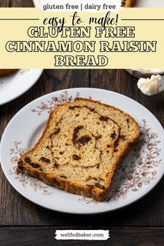 A slice of gluten free cinnamon raisin bread served on a small plate. Dairy Free Bread Recipe, Gluten Free Dairy Free Bread Recipe, Gluten Free Cinnamon Raisin Bread, Gluten Free Dairy Free Bread, Egg And Bread Recipes, Dairy Free Bread, Gluten Free Sandwich Bread, Toast For Breakfast