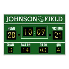 a green and yellow football scoreboard with the time at 3 00 pm on it