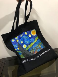 Starry Night Van Gogh Hand-painted Black Canvas Tote Gift for Artist Van Gogh Starry Night Tote for School Art Tote Bag - Etsy Pakistan Artistic Black Canvas Bag Gift, Artistic Black Canvas Bag As Gift, Artistic Black Canvas Bag For Gift, Van Gogh Tote Bag, Artist Van Gogh, Van Gogh Quotes, Gift For Artist, Diy Tote, Art Tote Bag