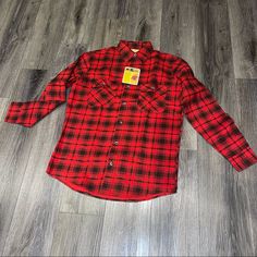 Nwt Beautiful Vintage Flannel. No Damages Whatsoever, In New Perfect Condition. Highly Sought After Vintage Piece. Red Flannel Shirt For Winter, Red Flannel Long Sleeve Top, Red Winter Flannel Shirt With Pockets, Red Long Sleeve Flannel Shirt, Fitted Red Flannel Shirt For Fall, Classic Red Flannel Tops, Yellow Button Up Shirt, Mens Work Shirts, Hawaiian Fashion