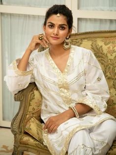 Noor Swetambari White Gota Work Kurta Set (Set of 2) By Maison Shefali now available at Trendroots Festive Off White Straight Kurta Set, Festive Summer Straight Kurta Pant Set, Festive Off White Sets With Straight Kurta, Festive Off-white Sets With Straight Kurta, Elegant Pant Set With Chikankari Embroidery For Diwali, Elegant Kurta With Gota Work For Diwali, Festive Off-white Straight Kurta Palazzo Set, Diwali Cream Straight Kurta Sets, Off-white Straight Kurta Palazzo Set For Festivals