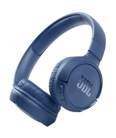 the jbl headphones are blue and have earbuds on top of them