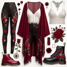 Boho Witch Aesthetic Outfit, Pink Hair Fashion Outfit, Red Hair Fall Outfits, Night Court Outfit Acotar, Rowena Supernatural Outfits, Professional Witchy Outfits, Plus Size Whimsy Goth Outfits, Witch Aesthetic Fashion Outfit, Dark Red Top Outfit