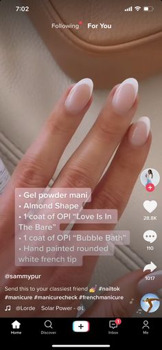 Matching Mani Pedi Ideas Neutral Nails, White Tip Powder Dip Nails, Natural Dip Powder Nails Oval, Bach Nails Bridesmaid, Neutral Dip Nails Almond, Fun But Neutral Nails, Dainty Nails Classy, Short Proposal Nails, French Tip With Bubble Bath