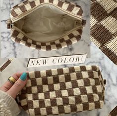 "Pouch carry all for your make up, jewelry, keys, phone, hair accessories, and more! Zipper Closure Size: 7\"W x 4\"H x 3\"D 3 Color Options:  1. Brown / Blue Fair Isle Print: fabric lining 2. Brown / Tan Checkered: Plastic lining 3. Green / White Checkered: fabric lining Checkered Cosmetic Bag | Travel Pouch | Pencil Case | Retro Checker Print | Makeup Bag \\\\ SHIPPING //  We work hard to get all orders out within 1 - 5 business days. Please note that during sales and holidays process time may Checkered Pencil Case, Trendy Square Pouch For Daily Use, Trendy Square Travel Pouch, Trendy Beige Rectangular Pouch, Beige Portable Rectangular Cosmetic Bag, Portable Rectangular Beige Cosmetic Bag, Beige Portable Rectangular Pouch, Trendy Beige Rectangular Cosmetic Bag, Trendy Handheld Brown Pouch