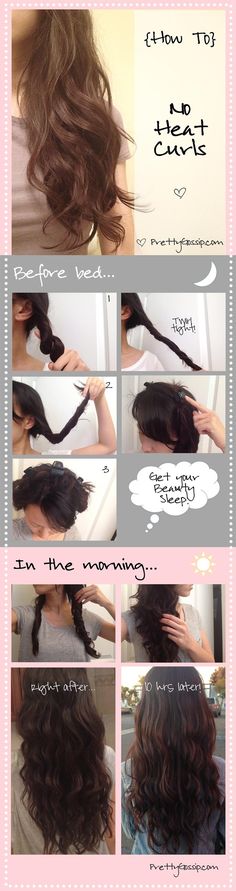 Perfect spirals by doing a one-minute prep the night before. | 17 Ways To Never Have A Bad Hair Day Again Curls Without Heat, Curls No Heat, Curl Your Hair, Makeup Tip, Short Hairstyle, No Heat, Bad Hair