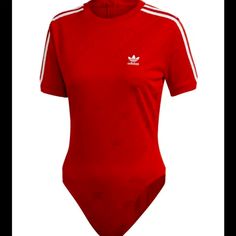 Adidas Original Red Ss Bodysuit Size: Small New With Tags! Red Stretch Bodysuit With Short Sleeves, Red Stretch Sporty Bodysuit, Red Casual Bodysuit For Spring, Casual Red Bodysuit For Spring, Sporty Short Sleeve Bodysuit For Summer, Red Fitted Sporty Bodysuit, Adidas Fitted Summer Tops, Fitted Adidas Summer Tops, Fitted Red Summer Bodysuit