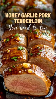 honey garlic pork tenderloin with text overlay