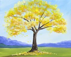 a painting of a tree with yellow leaves