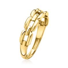 Ross-Simons - 18kt Yellow Gold Curb-Link Ring Size 8. If you live for slinky links, this ring is for you. Our on-trend ring features fixed curb links on a beaming band of 18kt yellow gold. Perfect for stacking or flaunting solo. 3/16" wide. 18kt yellow gold curb-link ring. Modern Yellow Gold Link Rings, Link Ring, Linking Rings, Ring Size, Fine Jewelry, Size 7, Yellow Gold, Size 6, Band