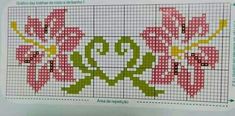 a cross stitch pattern with pink flowers on it