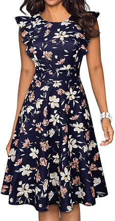 Amazon.com: YATHON - Vestidos de fiesta de cóctel casuales con volantes florales acampanados, estilo línea A para mujer., Classic, M : Ropa, Zapatos y Joyería Womens Lace Shorts, Robes Vintage, 파티 드레스, Elegant Embroidery, Party Summer, Vintage Inspired Dresses, Guest Dress, Mid Length Skirts, Mod Dress