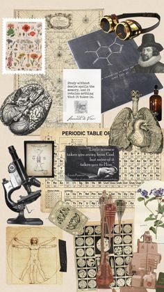 a collage of various items including microscopes, books, and other medical related items