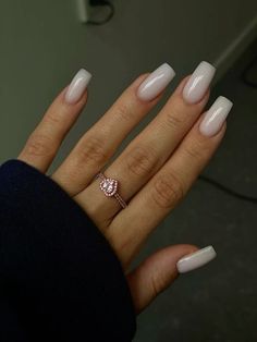 Square Acrylic White Nails, White Pinkish Nails, Plain Milky White Nails, Off White Square Nails, Nails On Big Hands, Office Friendly Nails, Milky Nails Coffin, Milky Sparkle Nails, Square Nails Milky White