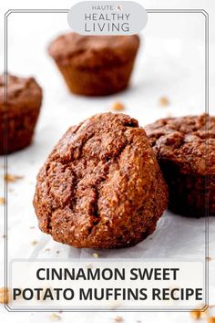 cinnamon sweet potato muffins recipe with text overlay