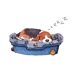 a drawing of a dog sleeping in a bathtub