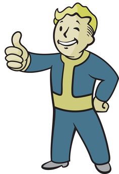 an image of a man in blue and yellow costume giving the thumbs up sign with both hands