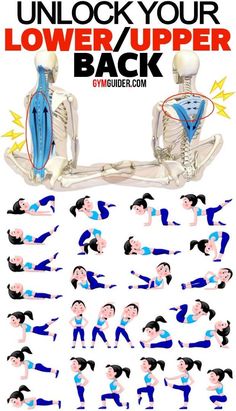 the lower back and upper back exercises are shown in this image, with instructions to use them