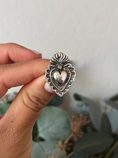 Size 7 or 8 Sacred Heart, Rings Statement, Handmade Ring, Sterling Silver Ring, Labour Day, Statement Rings, Heart Ring, Silver Ring, Sterling Silver Rings