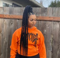 Jumbo Feed In Braids Ponytail, Ponytail Feed In Braids, Feed In Braids Hairstyles Updos, Jumbo Feed In Braids, Ponytail Braid Styles, Braided Ponytail Black Hair, Twists Locs, Cornrow Braid Styles