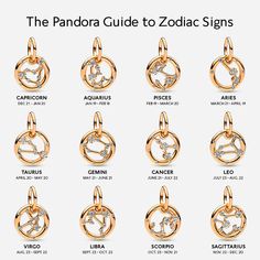 zodiac signs in gold and diamonds with the names on each charm, as well as their meanings