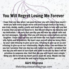 a poem written in purple ink on a white background with water drops and the words you will regret losing me forever