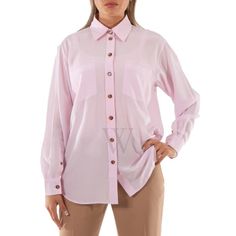 Burberry Ladies Tops. Fashion category: Shirts & Blouses. SKU: 8048891. Color: Pale Candy Pink. Burberry Pale Candy Pink Ivanna Silk Crepe De Chine Oversized Shirt. This shirt crafted from luxurious Italian silk crepe de chine, featuring a pointed collar, front button fastening, curved hem and adorned with patch pockets on the chest. 100% silk. Tie Neck Shirt, Burberry Tops, Printed Silk Shirt, Women's Button Down Shirt, Tops Fashion, Ladies Tops, Blouse Material, Candy Pink, Shirts Blouses