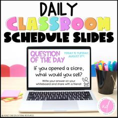 Daily Classroom Schedule Slides by Ashleys Golden Apples School Templates Printables, Prepare For Back To School, Daily Agenda Slides, Classroom Slides, Agenda Printable, Classroom Routines And Procedures, Writing Conferences, Read To Self, Classroom Schedule