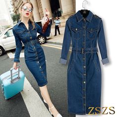 Tahmini Teslimat Zamanı Jeans One Piece, Cowboy Dress, Office Dresses For Women, Belt For Women, Denim Patterns, Chic Woman