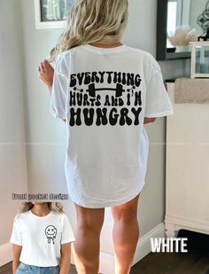 Everything Hurts and I'm Hungry Gym Shirt, Retro Halloween Tshirt,Weightlifting Shirt, Gym Pump Cover,Workout Shirt, Fitness Shirt,Funny Gym Halloween Shirt,Fitness Lover Halloween Shirt, Weightlifting Shirt,Oversized Comfort Colors Pump Cover,Gym ♥ HOW TO ORDER ♥ 1* Make sure to review all color and size charts before placing your order. 2* Select your shirt "SIZE" and "COLOR". 3* Add each shirt to cart (keep in mind: you have to repeat this process for each item you want to order!) 4* Your cus White Workout T-shirt With Slogan, White Slogan T-shirt For Gym, White Slogan T-shirt For The Gym, White Slogan Top For Workout, Funny Crew Neck Gym Tops, Funny Gym Tops With Crew Neck, Funny Short Sleeve Workout Tops, Gym Pump Cover, Gym Pump