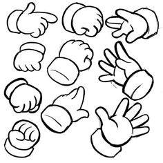 an image of hand gestures for children to draw in the style of mickey mouse's hands