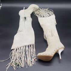 Giuseppe Zanotti Boots Size 39 Color White Suede With Beads 100% Authentic I Dont Sell Fake Brands All Items Can Be Verified At Store Locations Condition New Never Been Worn Elegant Boots With Rhinestone Fringe And Round Toe, Elegant High Heel Boots With Rhinestone Fringe, Elegant Fringe Boots For Party, Elegant Fringe Party Boots, Elegant Evening Heels With Fringe, Elegant Fringe Heels For Party, Pink Suede Boots, Giuseppe Zanotti Boots, Turquoise Heels