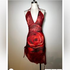 In Perfect Condition. Only Worn Once Kim Shui, Silk Chiffon Dress, Silk Print Dress, Red Silk, Silk Chiffon, Low Back, Chiffon Dress, Silk Printing, Pretty Dresses