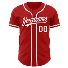 a red baseball jersey with the words yourteams on it