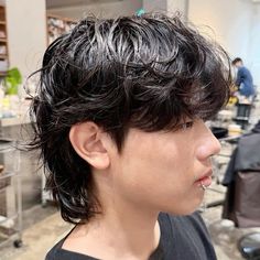 Light Perm Men Wavy Asian, Wolfcut Perm Men, Light Perm Asian Men, Korean Perm Mullet, Asian Wolf Cut Short, Asian Men Wolfcut, Asian Men Mullet, Wolf Cut Asian Men, Wolfcut Perm