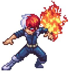 the pixel art style character is holding a fireball